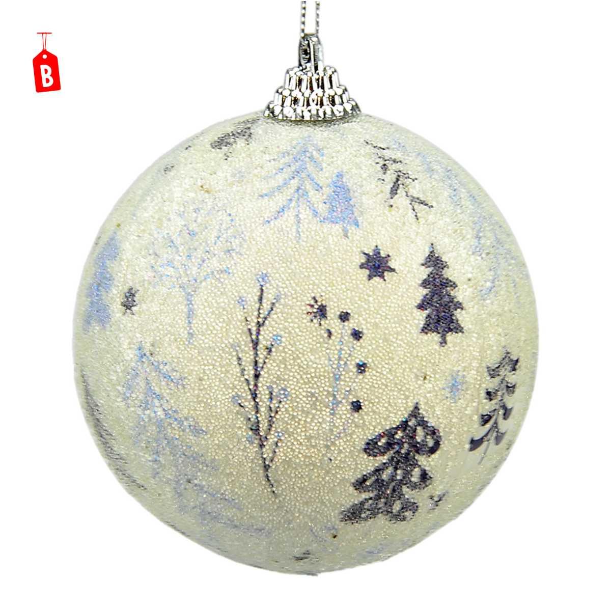 Pallina Natale cm.Ø8 Bianche Decorata Set pz.3 3 Modelli |M2 Store