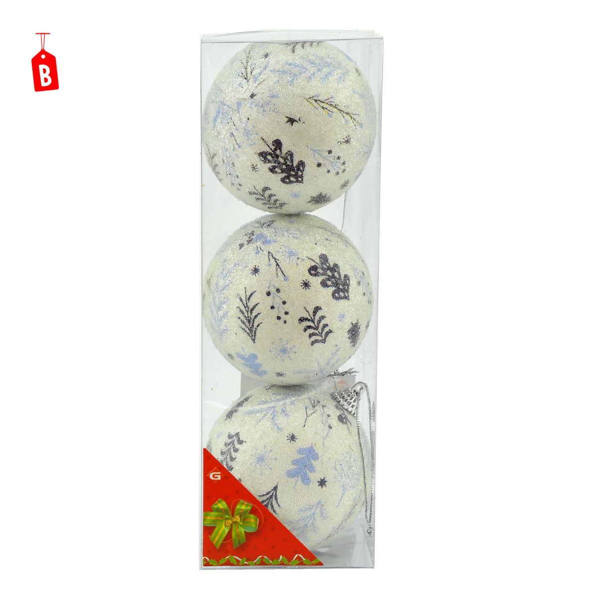 Pallina Natale cm.Ø8 Bianche Decorata Set pz.3 3 Modelli |M2 Store