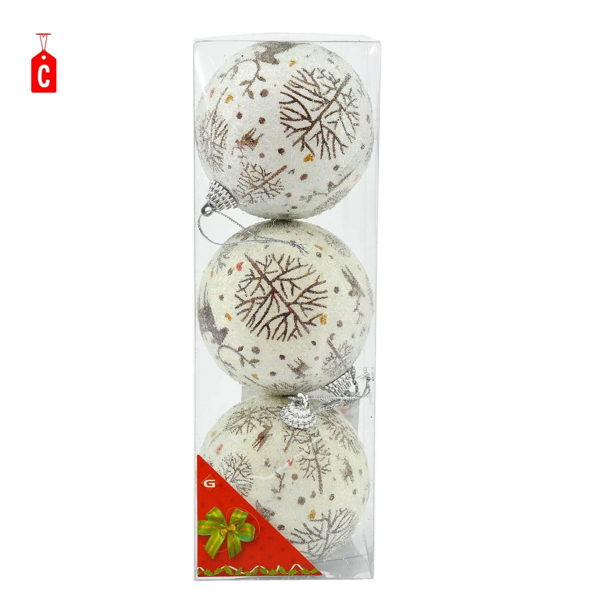 Pallina Natale cm.Ø8 Bianche Decorata Set pz.3 3 Modelli |M2 Store