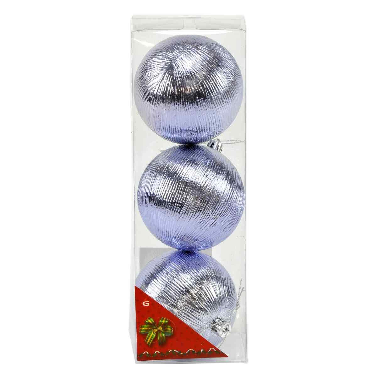 Pallina Natale cm.Ø8 Viola Lucida Rigata Set pz.3 |M2 Store