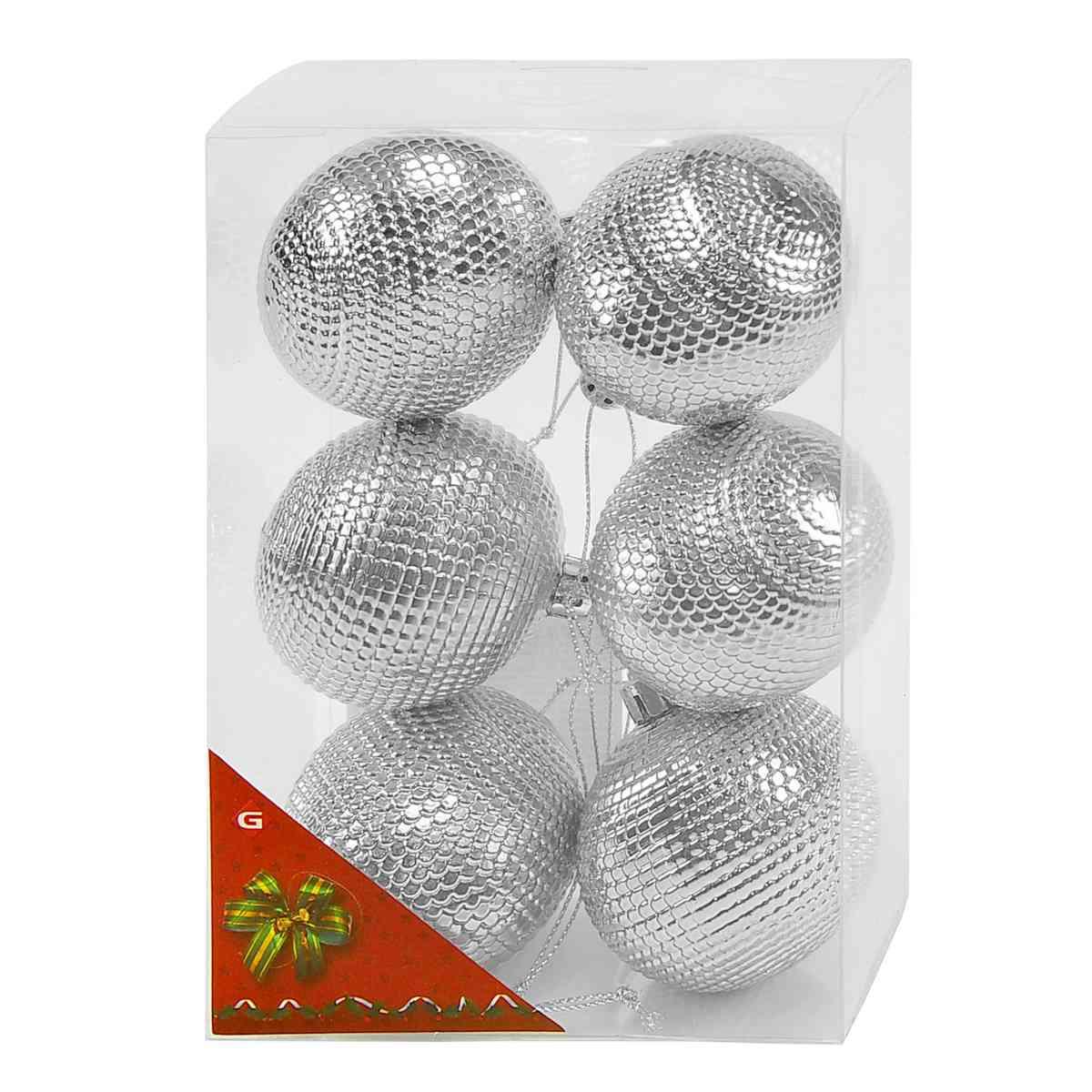 Pallina Natale cm.Ø6 Argento Lucido Martellato Set pz.6 |M2 Store