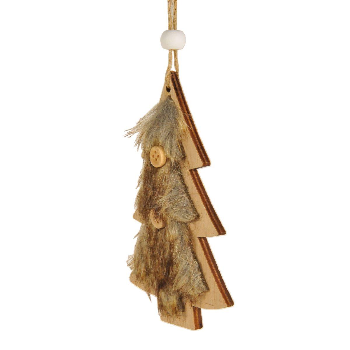 Decorazione Natalizia Albero Legno con Pelliccia Marron cm.12 pz.2 |M2 Store