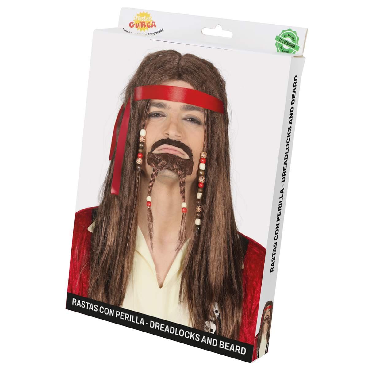 Parrucca Pirata Castana Liscia Con Fascia E Pizzetto |Guirca