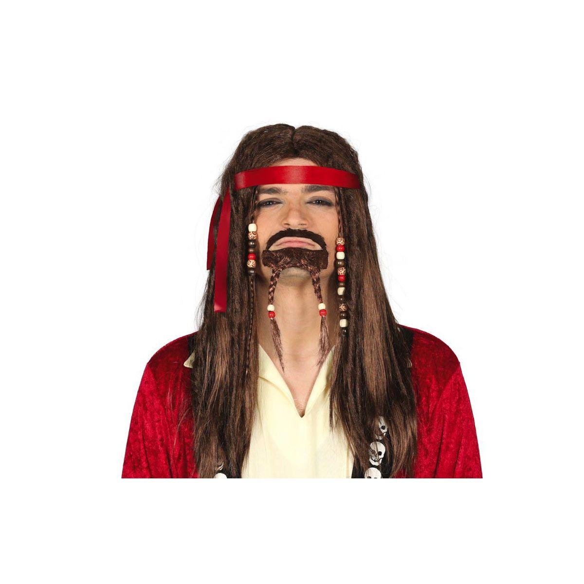 Parrucca Pirata Castana Liscia Con Fascia E Pizzetto |Guirca