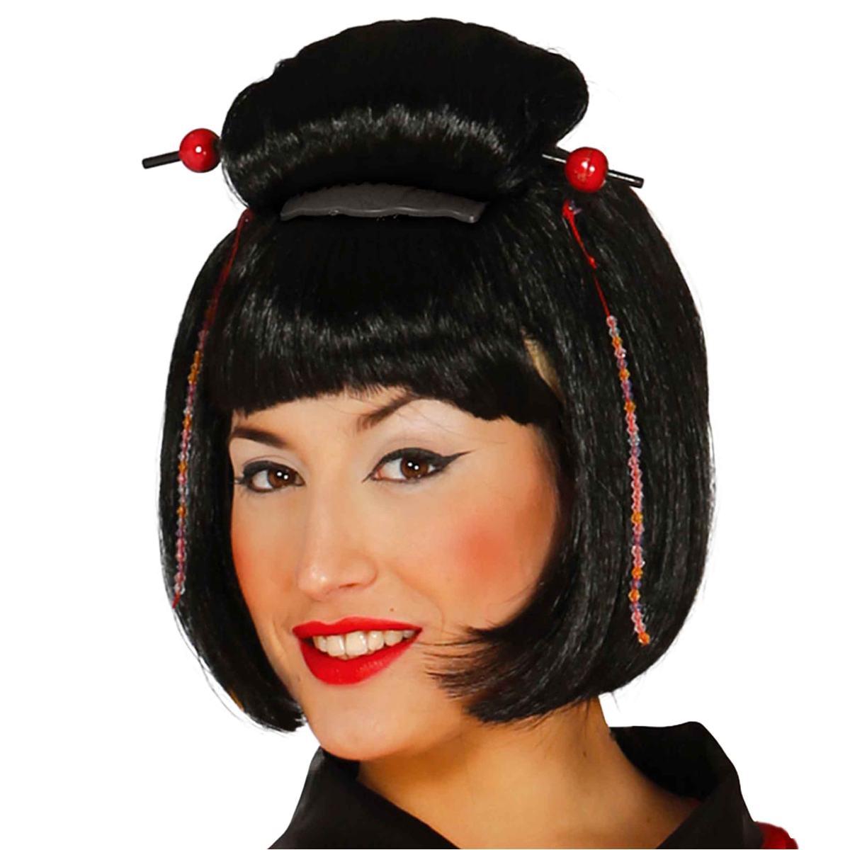 Parrucca Geisha Nera Corta Con Frangia |Guirca