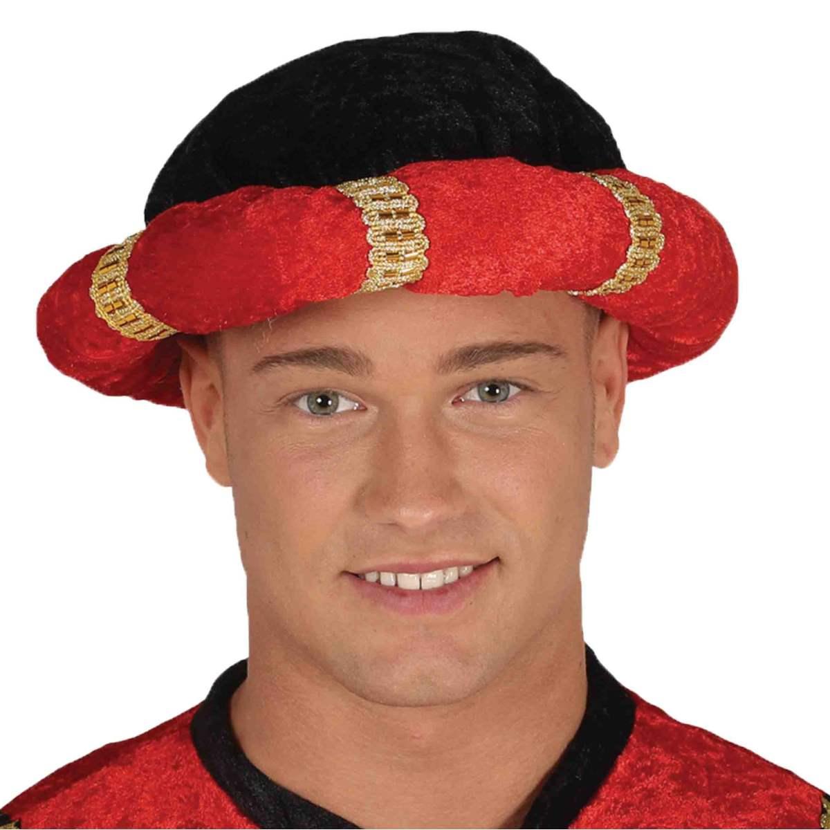 Cappello Arabo Turbante Tessuto Nero E Rosso |Guirca