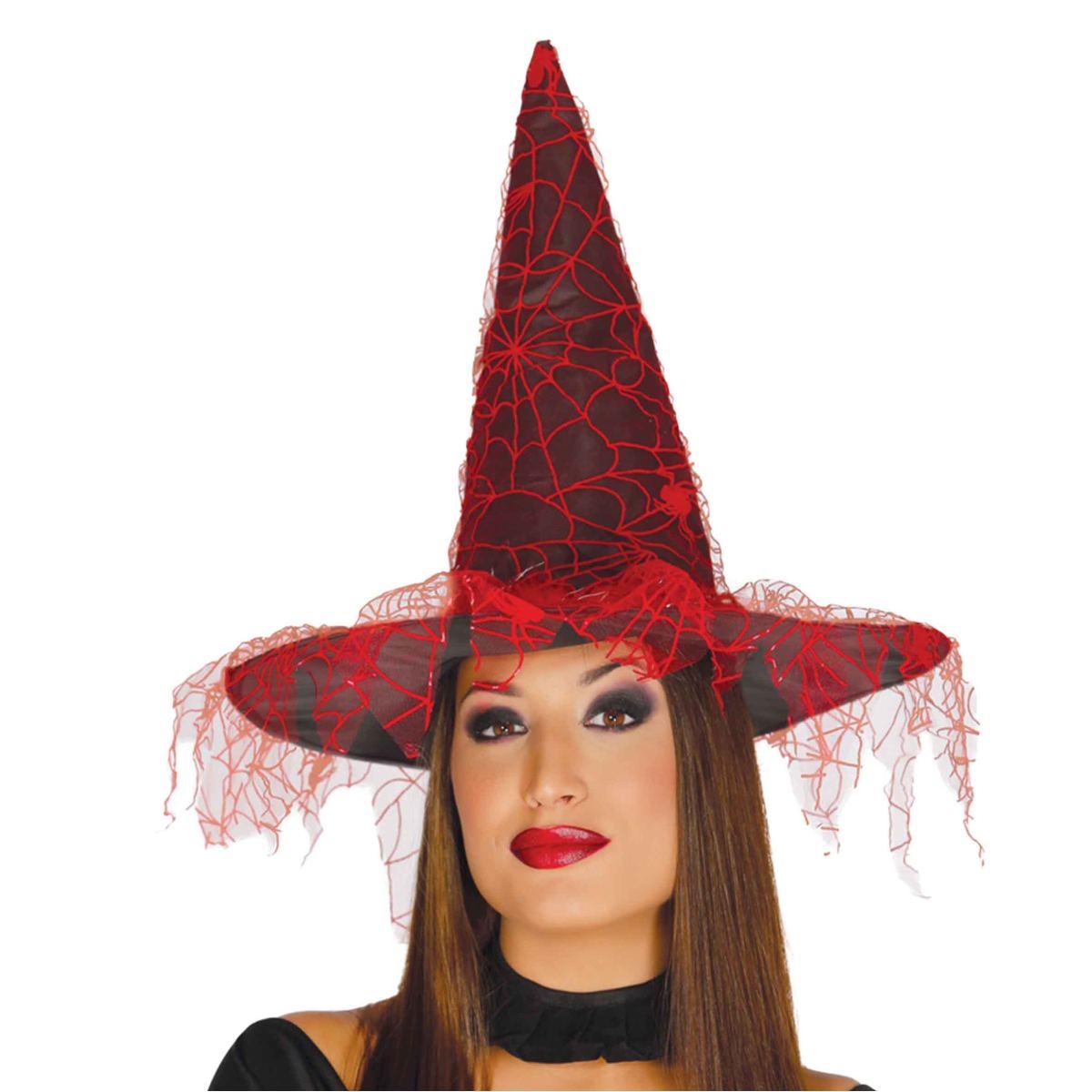Cappello Strega Nero Con Veletto Rosso |Guirca