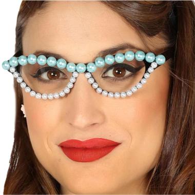 Occhiali Anni '50 Con Perle Bianche E Azzurre |Carnival Toys
