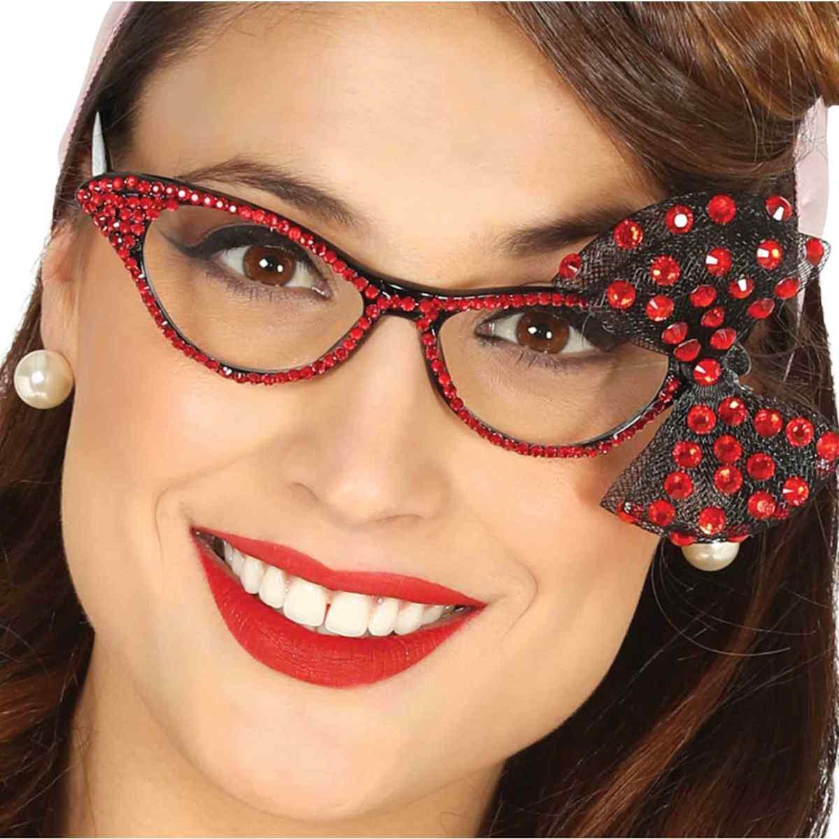 Occhiali Anni '50 Con Brillantini Rossi E Fiocco |Guirca