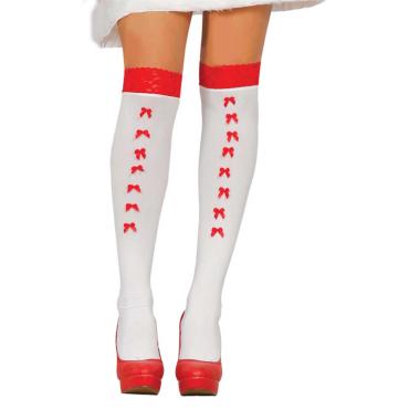 Collant Autoreggenti Bianche Con Fiocchi Rossi |Leg Avenue