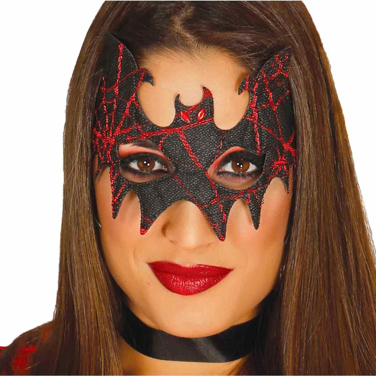 Maschera Viso Pipistrello Tessuto Nera E Rossa |Guirca