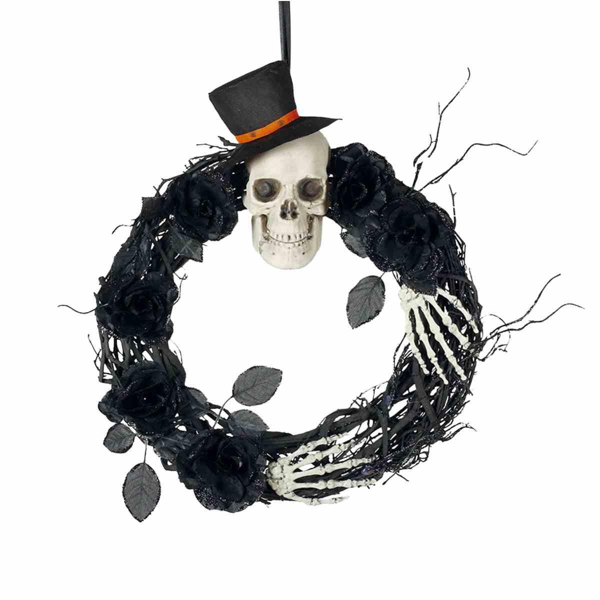 Ghirlanda Halloween Nera Con Teschio cm.Ø40 |Guirca