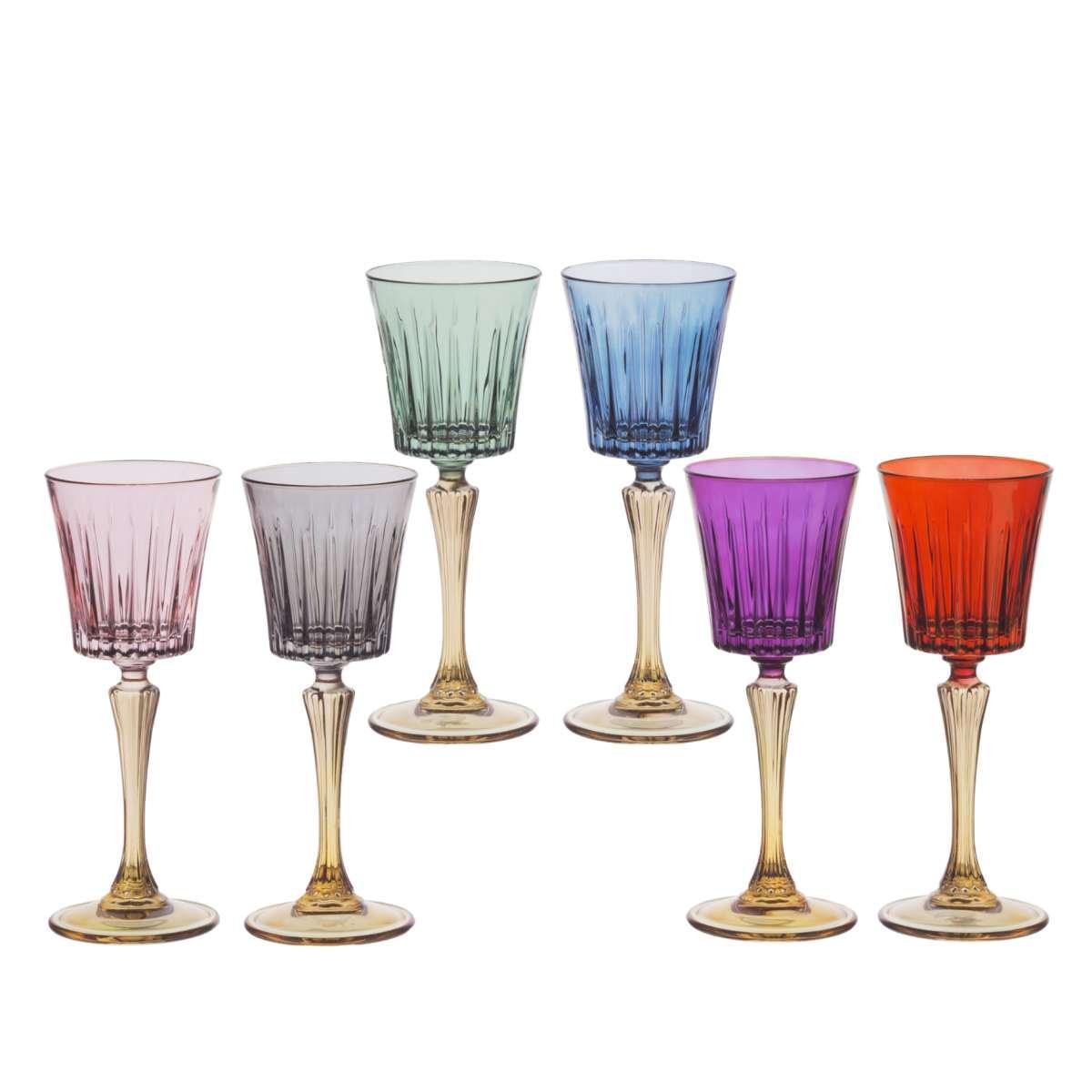 Bicchieri Vetro Set pz.6 Vino Arlecchino Bicolore cl.19,5 | Cre.Art