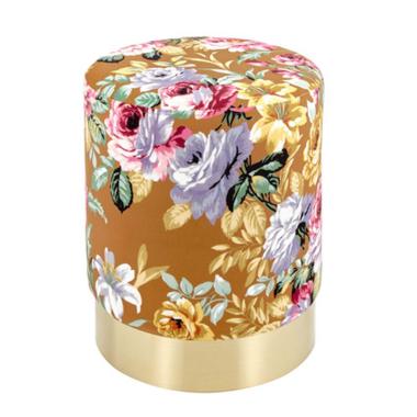 Pouf Velluto Tondo Marrone con Fiori cm.Ø35x42 | Montemaggi