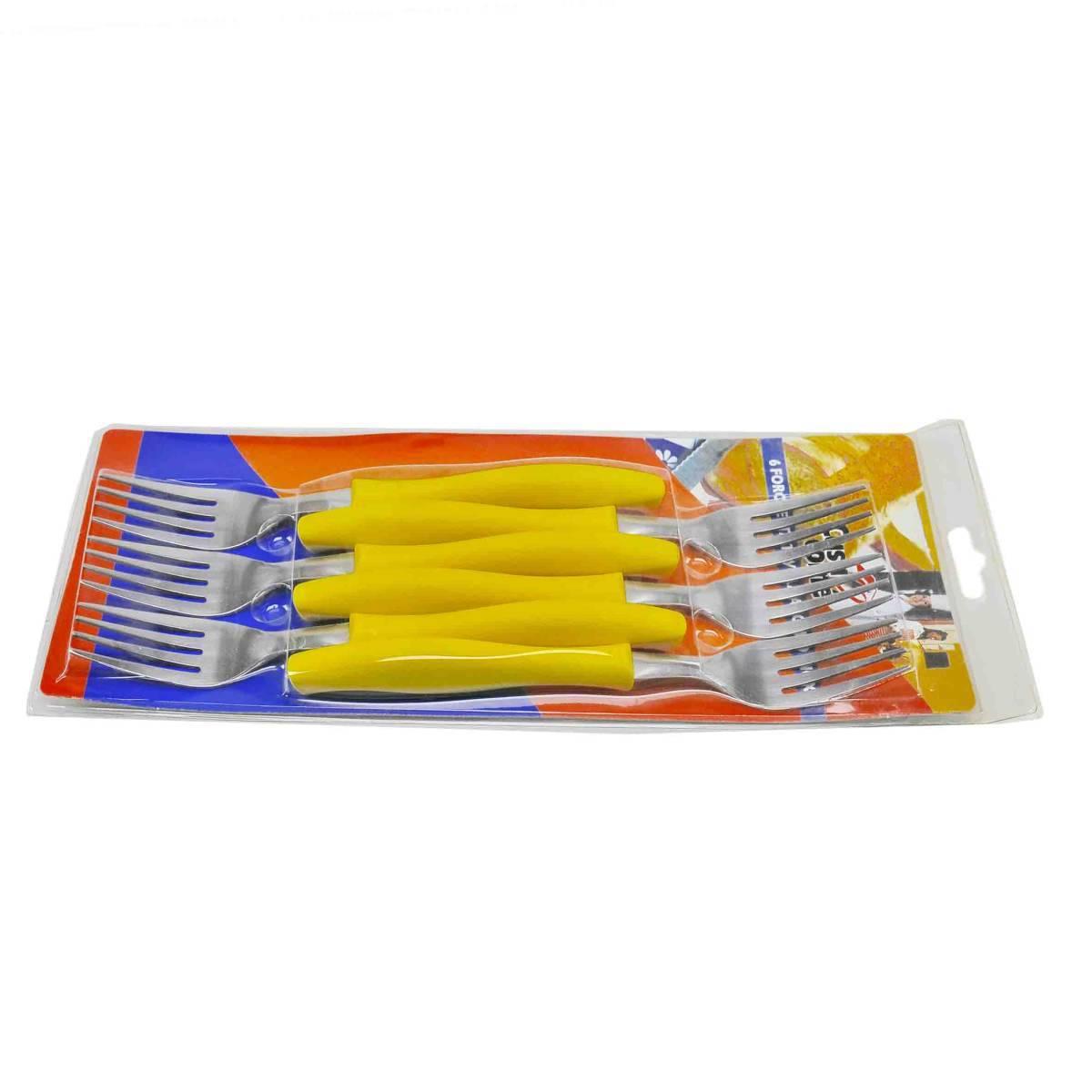Forchette Tavola Set pz.6 Inox con Contè Gialla cm.20,5 | Casa Conte