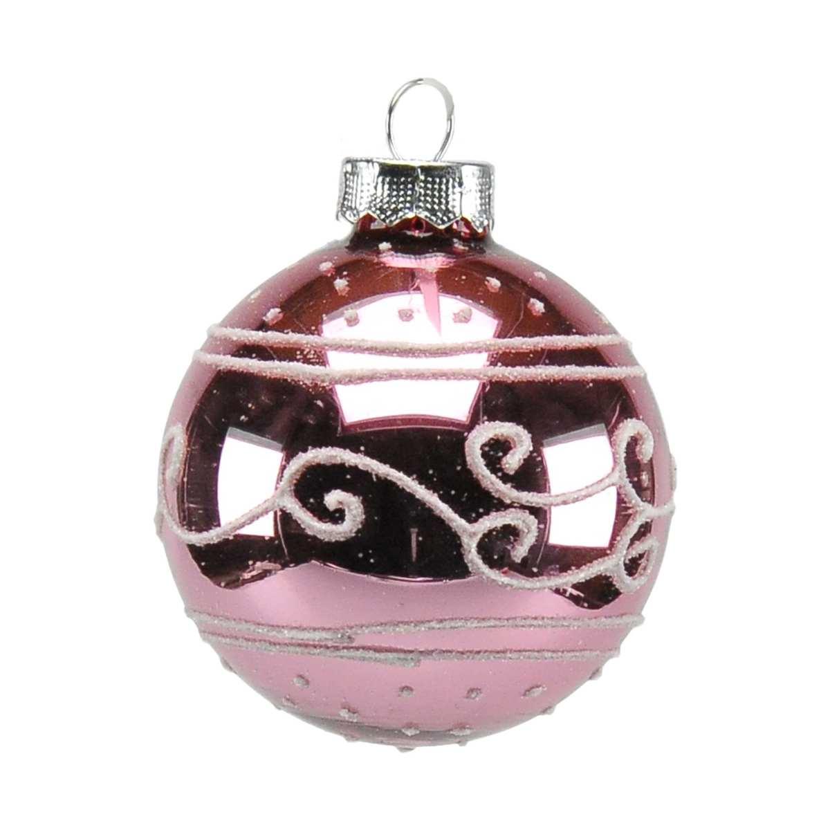 Pallina Natale Vetro cm.Ø6 Rosa con Glitter |Inge's Glass
