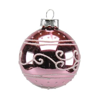 Pallina Natale Vetro cm.Ø6 Rosa con Glitter |Inge's Glass