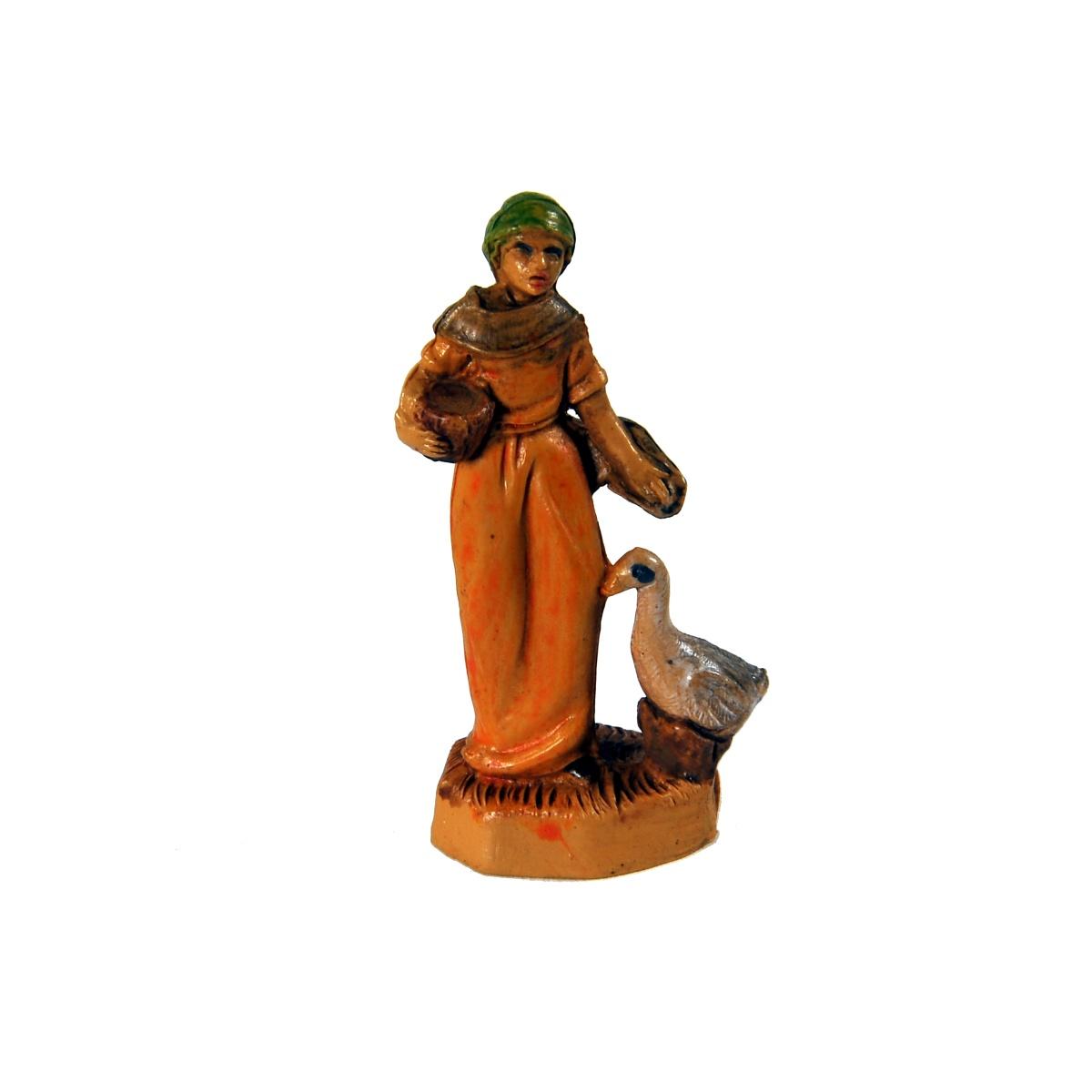 Statua cm.4 Donna con Papera | Rossi Rosa