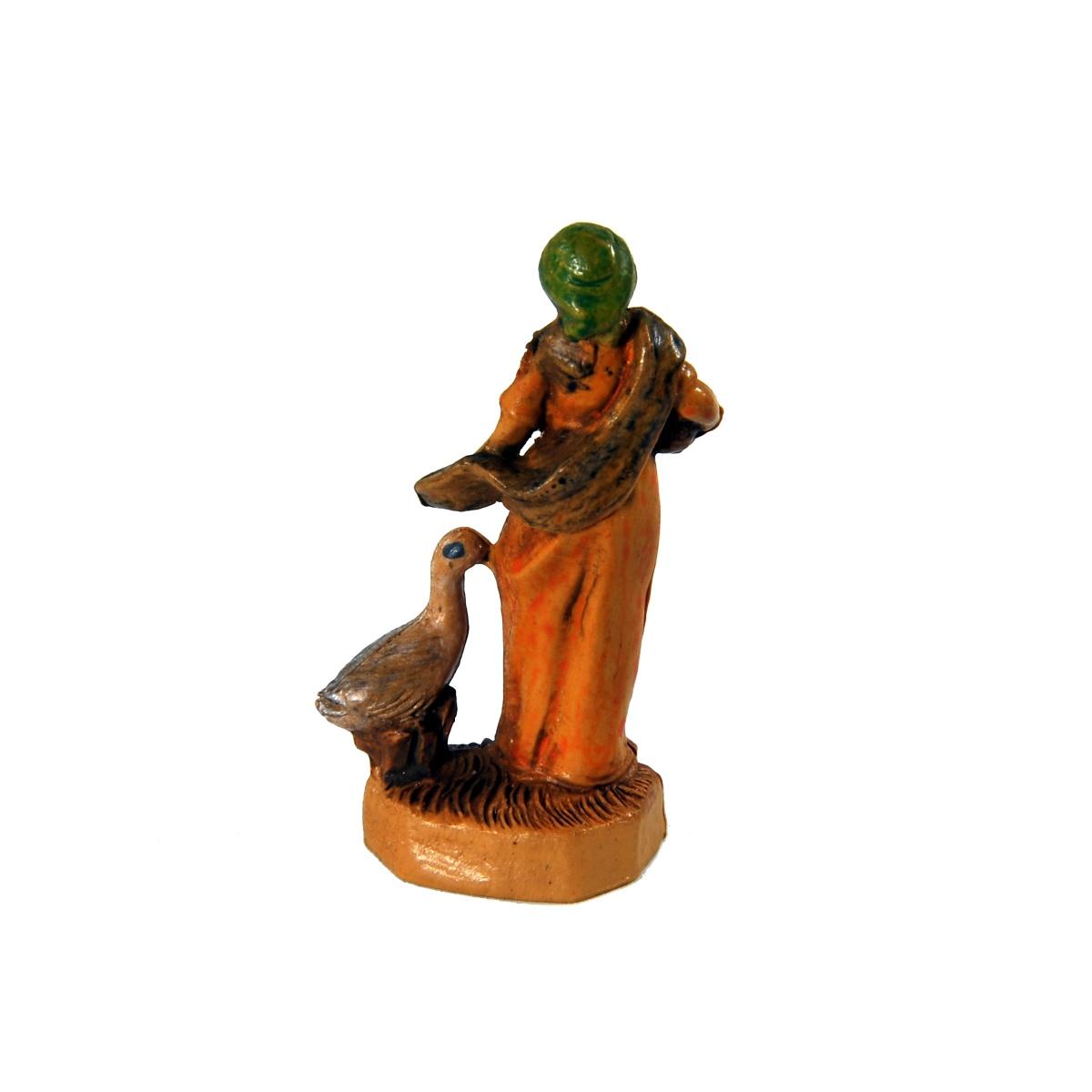 Statua cm.4 Donna con Papera | Rossi Rosa