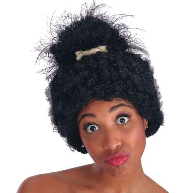 Parrucca Afro Nera Riccia Con Osso |Carnival Toys