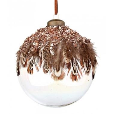 Pallina Natale Vetro Crow Piuma Marrone cm.Ø10 |Bizzotto