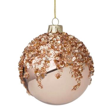 Pallina Natale Vetro cm.Ø8 Rosa con Paillettes |Bizzotto