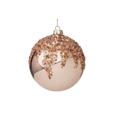 Pallina Natale Vetro cm.Ø10 Rosa con Paillettes |Bizzotto