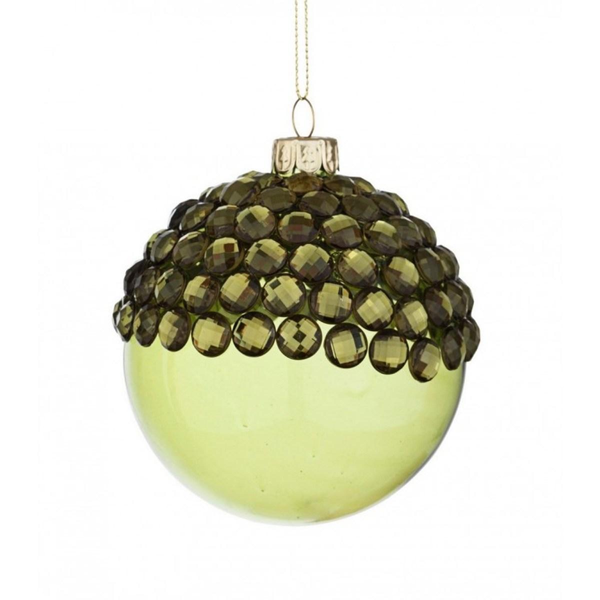 Pallina Natale Vetro cm.Ø8 Verde con Pietre |Bizzotto