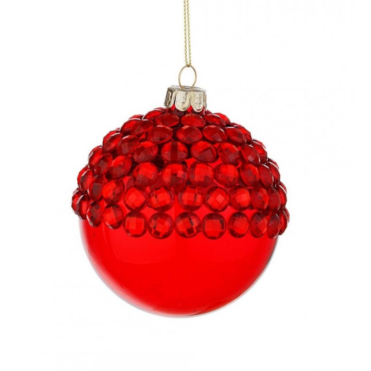 Pallina Natale Vetro cm.Ø8 Rossa con Pietre |Bizzotto