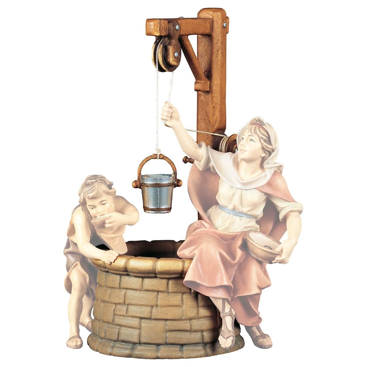 Statua cm.15 Scultura in Legno Pozzo con Secchio | Ulpe