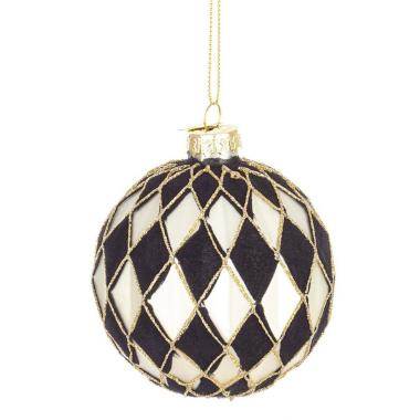 Pallina Natale Vetro cm.Ø8 Rombi Neri Bianchi |Bizzotto