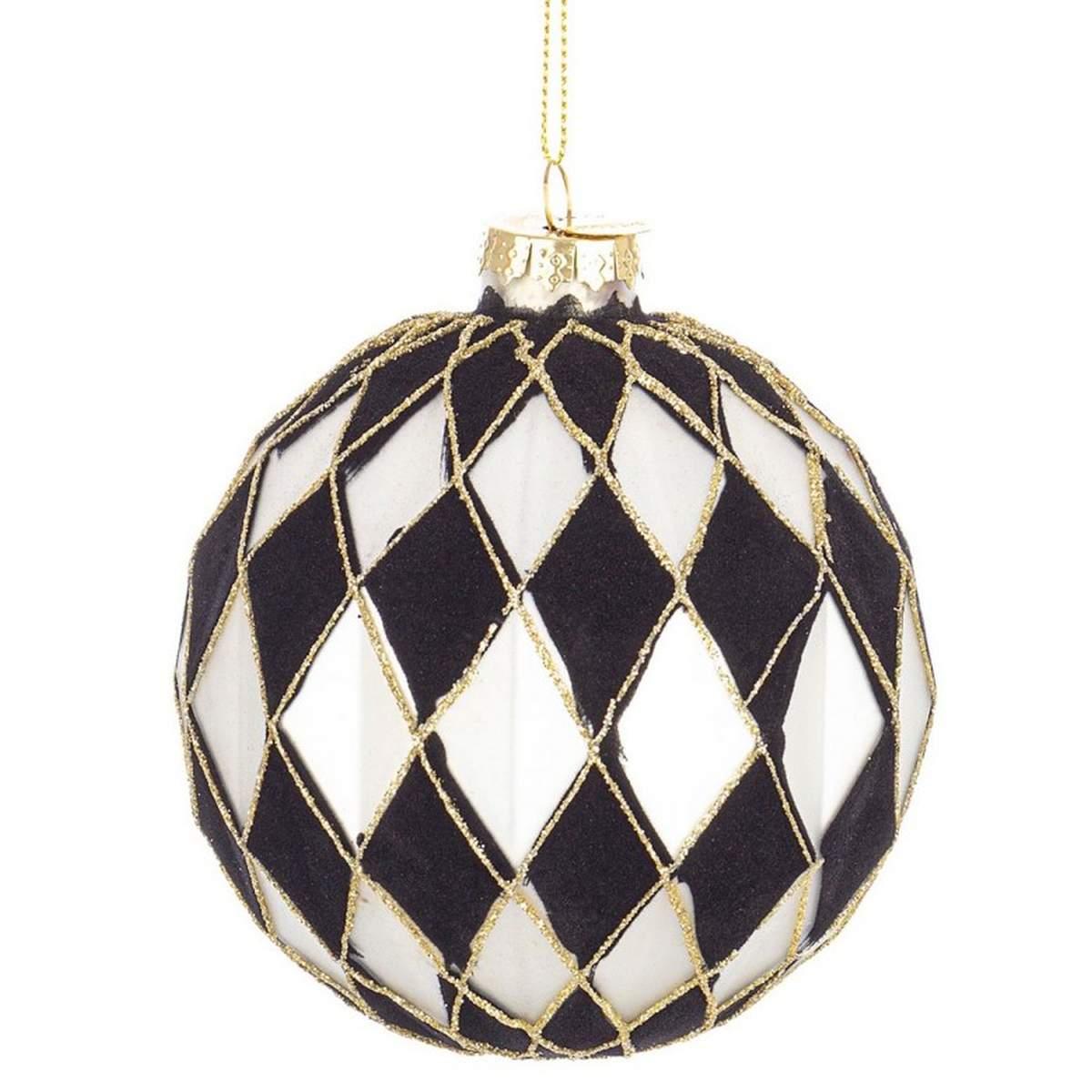 Pallina Natale Vetro Monochrome Rombi cm.Ø10 |Bizzotto