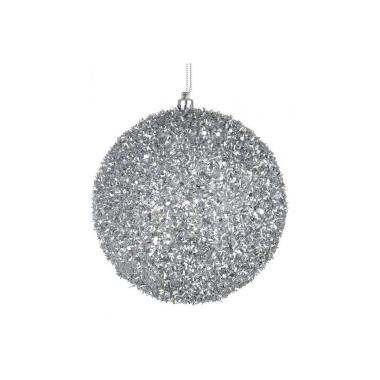Pallina Natale cm.Ø15 Argento con Glitter |Bizzotto