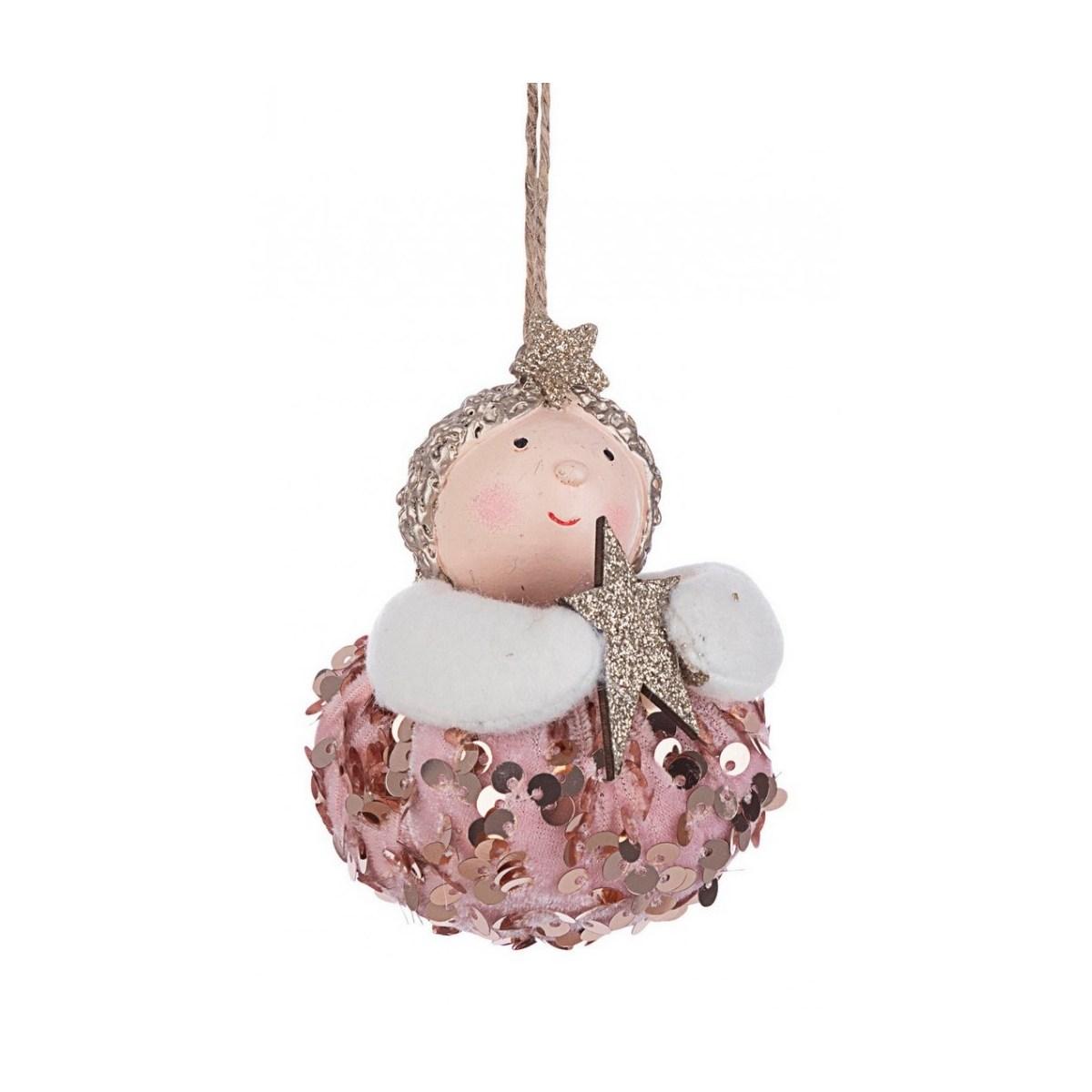 Decorazione Natalizia Angelo in Tessuto Rosa cm.Ø8x10 |Bizzotto
