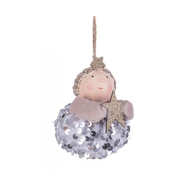 Decorazione Natalizia Angelo in Tessuto Argento cm.Ø8x10 |Bizzotto