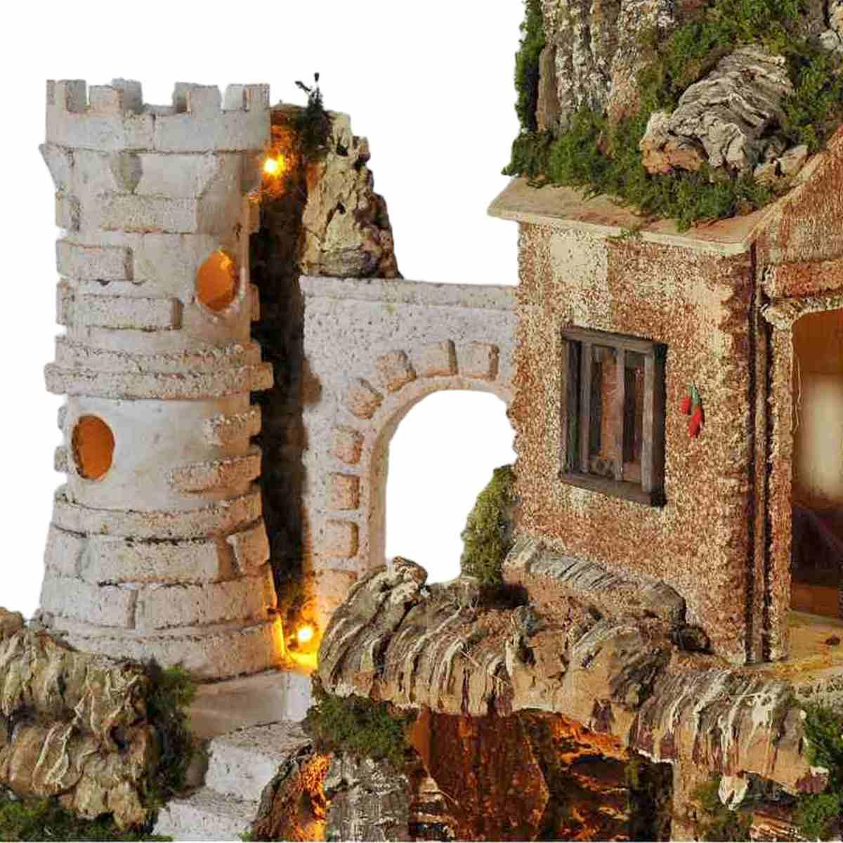 Paesaggio con Luci Torre Fontana Grotta cm.57x37xH50 PR16 | Arte del Presepe