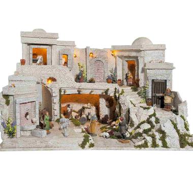 Paesaggio con Luci Arabo con Natività cm.10 cm.77x57xH50 PR74 | Arte del Presepe
