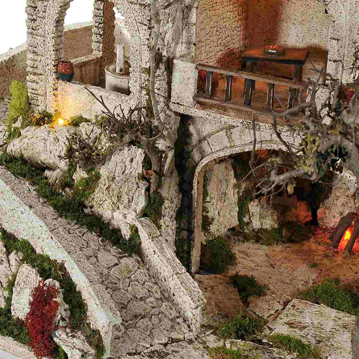 Paesaggio con Luci Macina Grotta Ambientazioni Torre cm.77x5xH65 PR176 | Arte del Presepe
