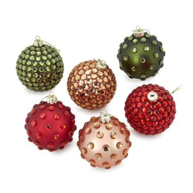 Pallina Natale Vetro cm.Ø8 Rosse/Rosa/Verde con Pietre Set pz.6 |Fade