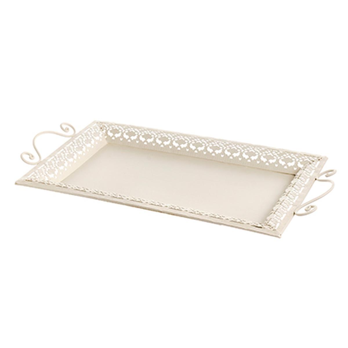 Vassoio Metallo Bianco Trinato con Manici cm.41x26 | Montemaggi