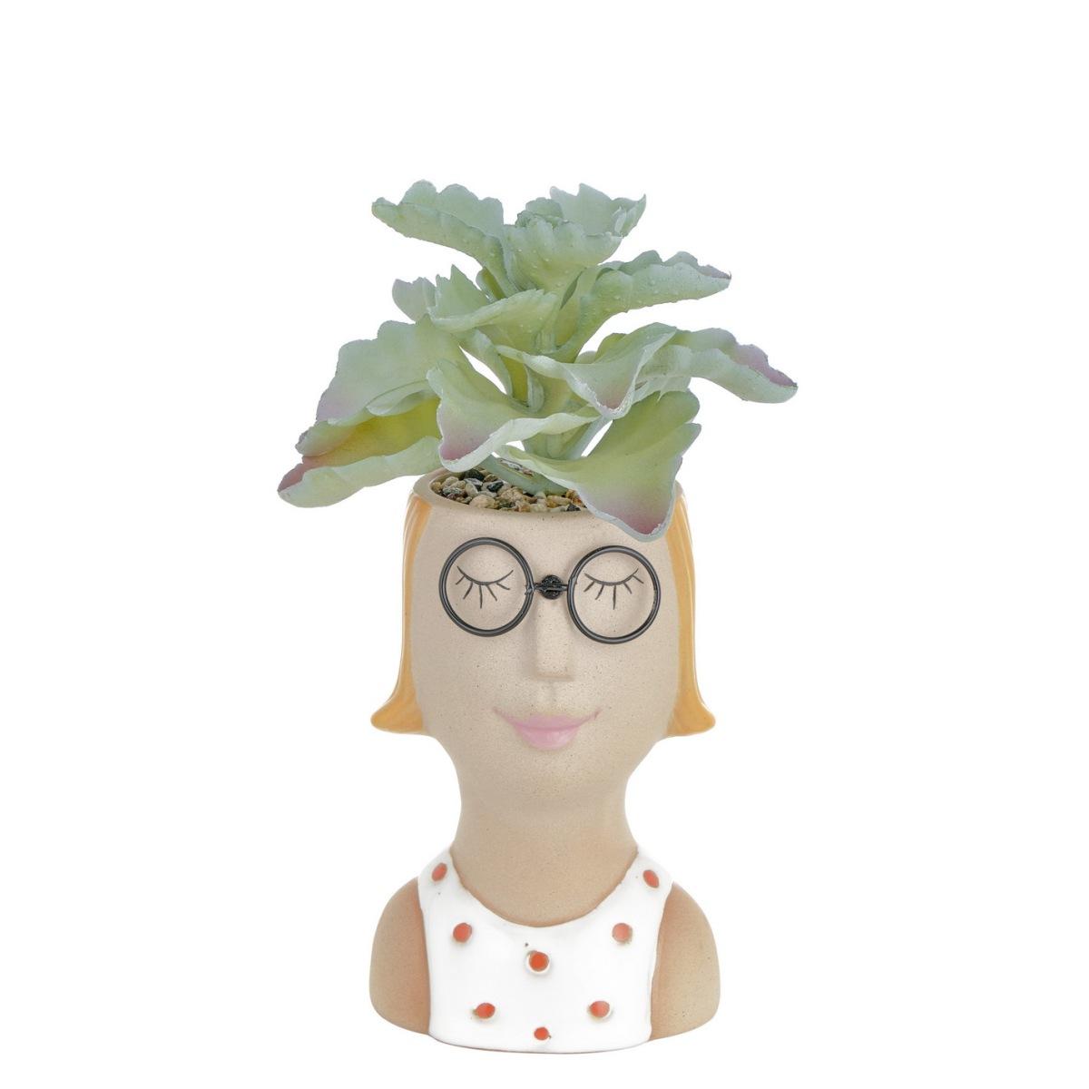 Vaso Ceramica Girl Pop con Occhiali Pianta cm.21 |Montemaggi
