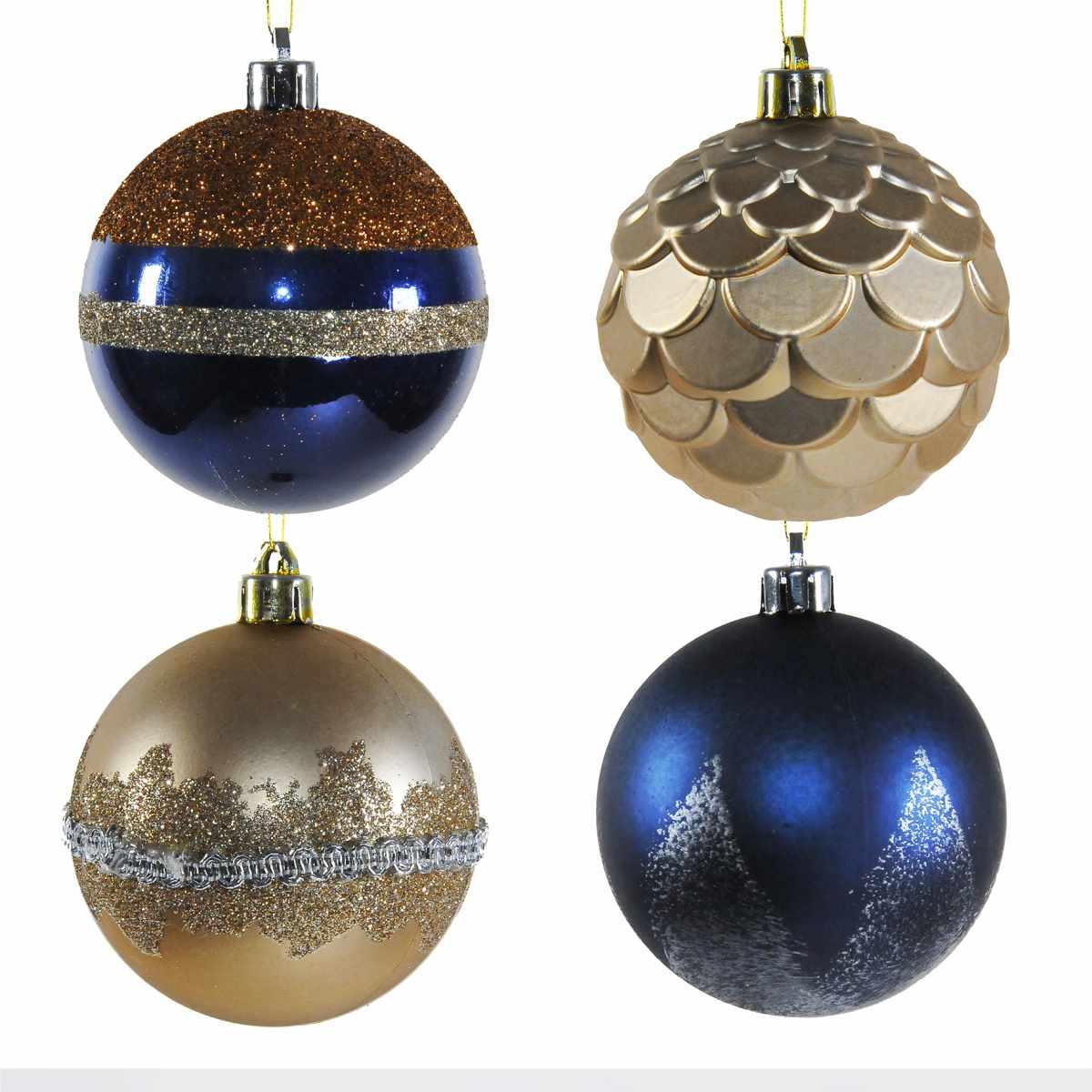 Pallina Natale Vetro cm.Ø6 Oro/Blu Glitter Set pz.4 |Mazzeo