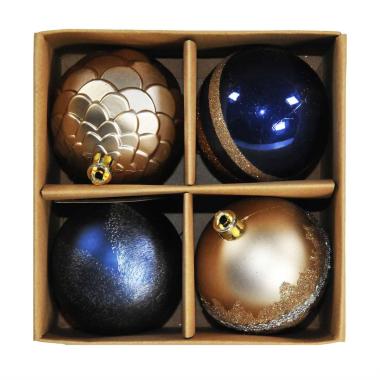 Pallina Natale Vetro cm.Ø6 Oro/Blu Glitter Set pz.4 |Mazzeo