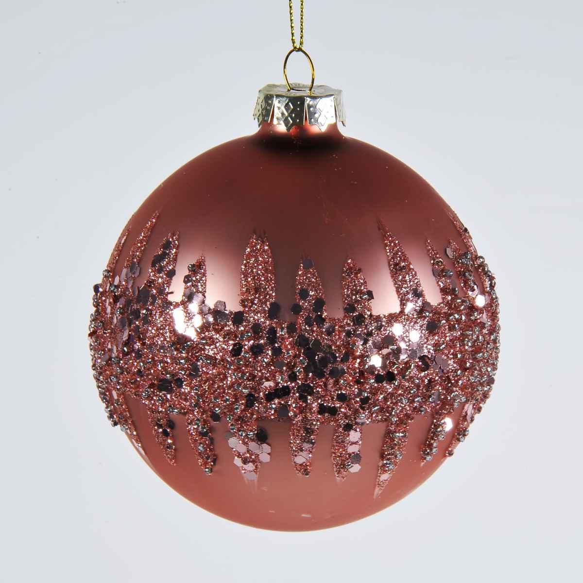 Pallina Natale Vetro cm.Ø10 Rosa con Glitter |Mazzeo
