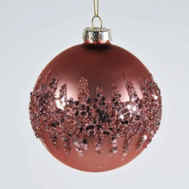 Pallina Natale Vetro cm.Ø10 Rosa con Glitter |Mazzeo