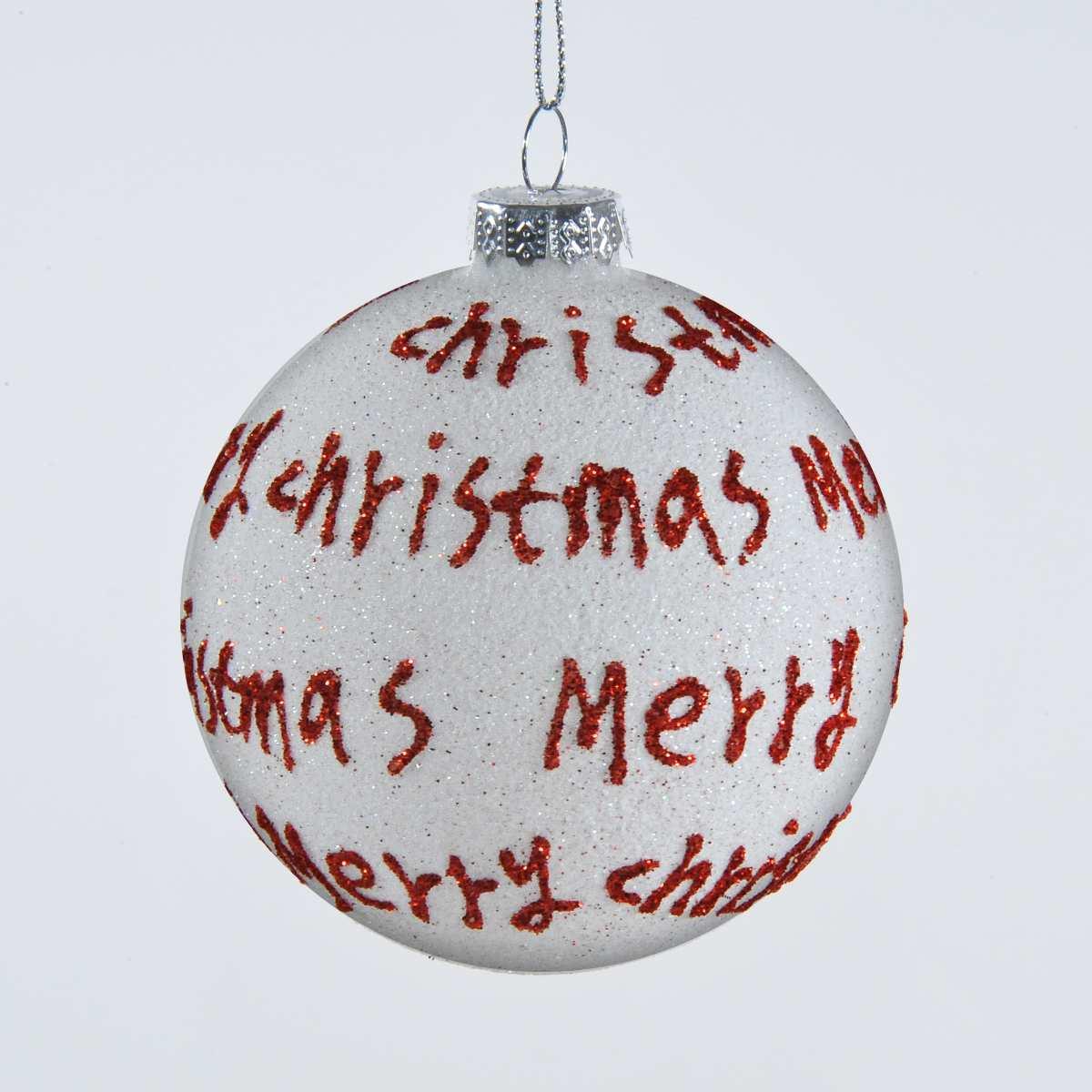 Pallina Natale Vetro cm.Ø6 Bianca con Scritte Rosse |Mazzeo