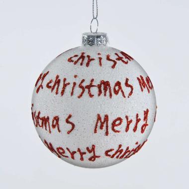 Pallina Natale Vetro cm.Ø6 Bianca con Scritte Rosse |Mazzeo