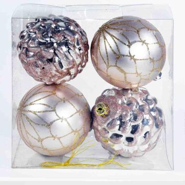 Pallina Natale Vetro cm.Ø10 Rosa con Glitter Set pz.4 |Mazzeo