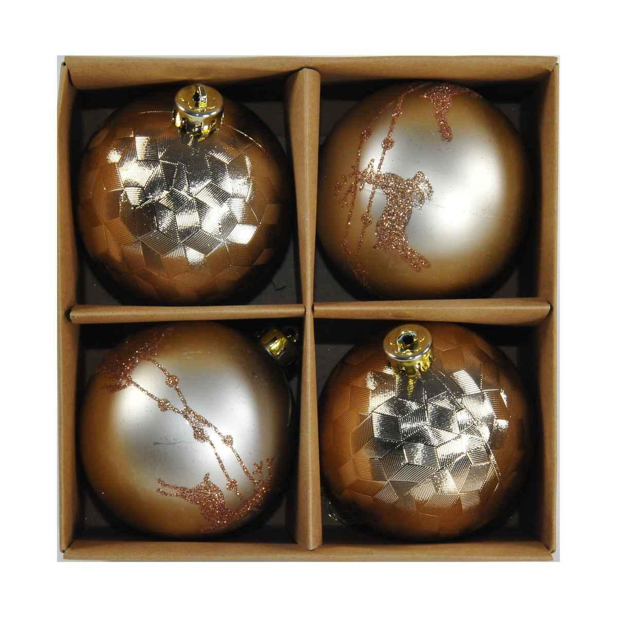 Pallina Natale cm.Ø8 Oro Assortita Set pz.4 |Mazzeo