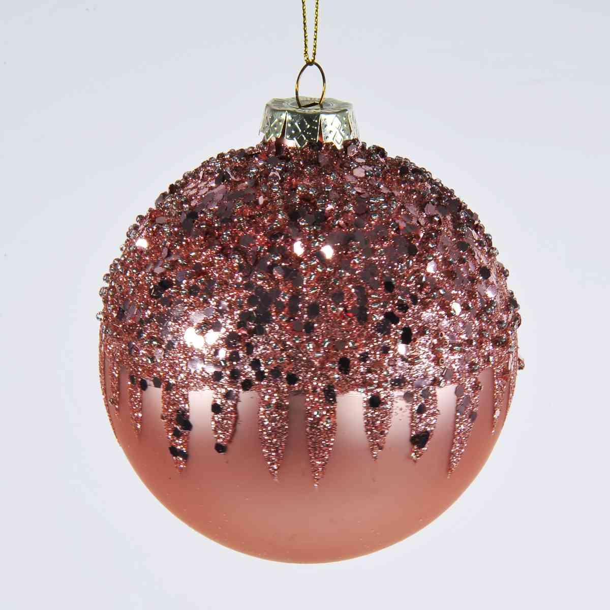 Pallina Natale Vetro cm.Ø10 Rosa con Glitter |Mazzeo
